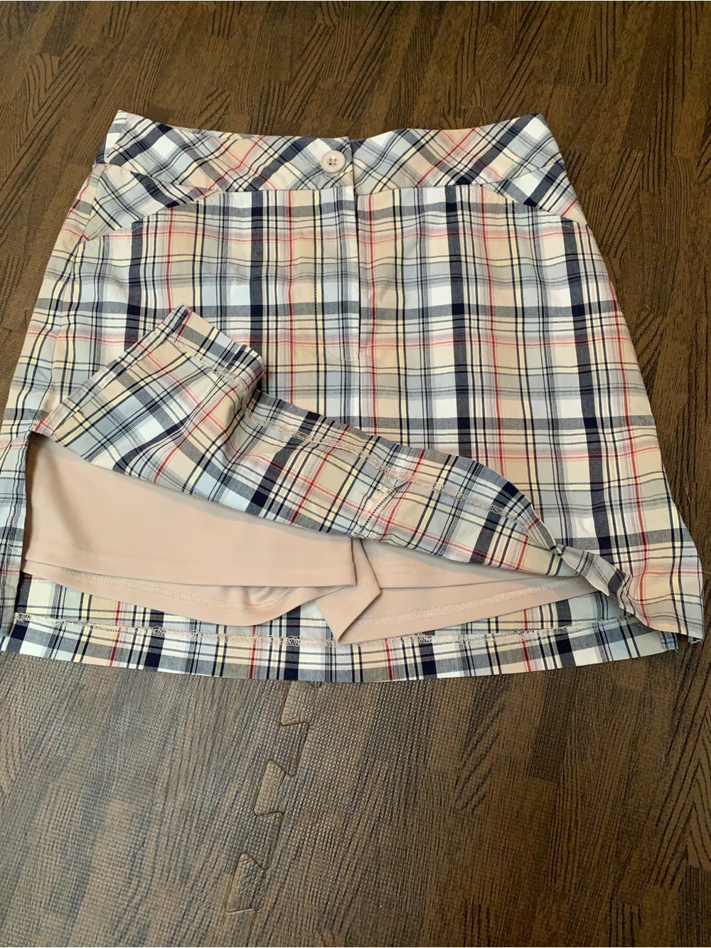 Plaid Golf Skort with Built-In Shorts - Navy & Cream